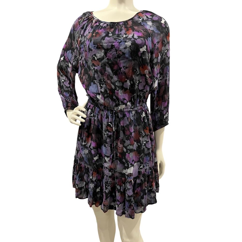Bella Dahl Bottom Ruffle 3/4 Sleeve Colorful Purple Dress Size Small